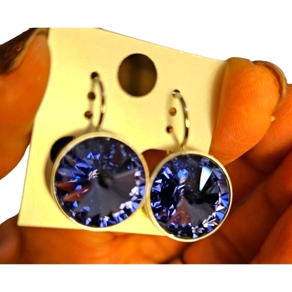 NEW! Purple Swarovski Element Earrings. 15mm Round Work. Party. Minimalist.Bling - Picture 1 of 6